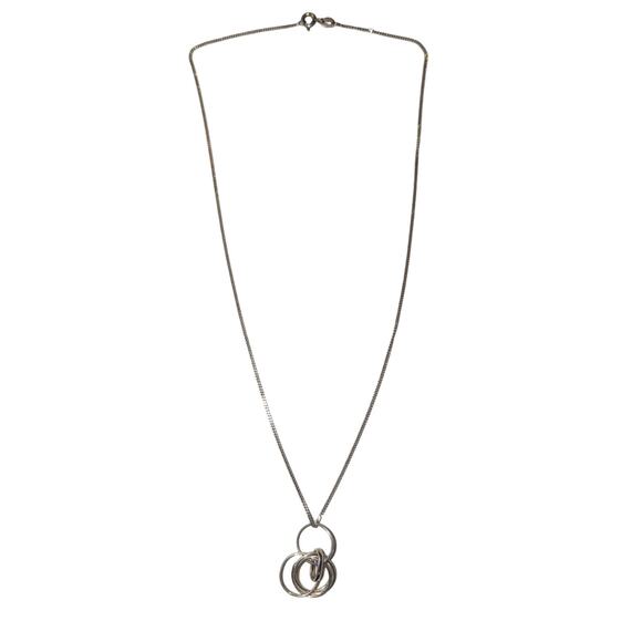 VTG 925 Sterling Silver Italy Circles 5 Ring Pendant 18 In. Curb Chain Necklace - Picture 3 of 5